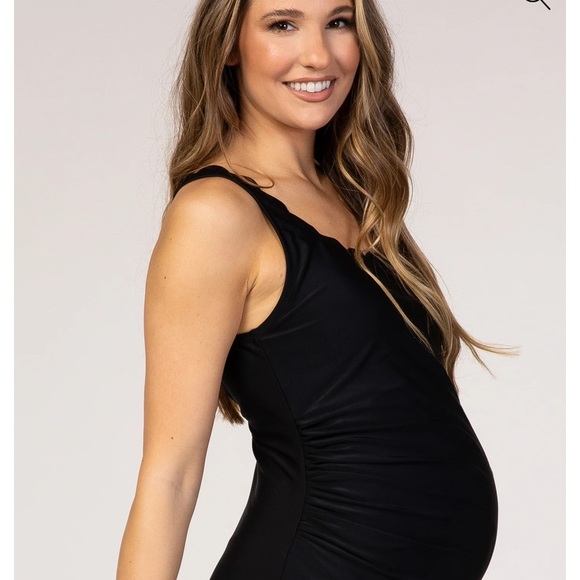 PinkBlush Black Scallop Maternity Swimsuit - Picture 2 of 8